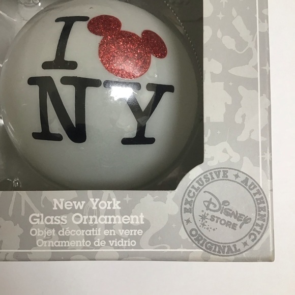 NEW Disney Store Authentic I LOVE NEW YORK Glass Christmas Ornament Mickey Ears - Picture 2 of 16